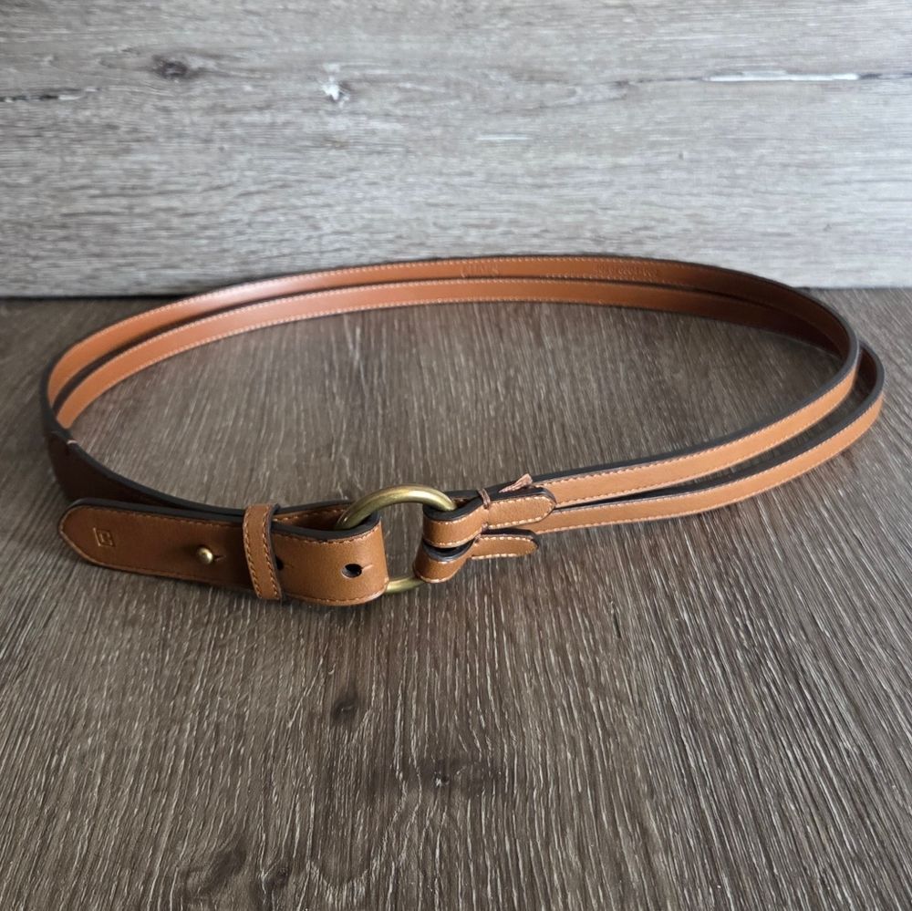 Chaps Brown Leather Double Strap Waist Belt Large